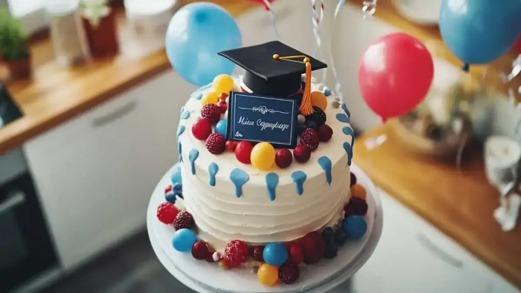  A simple yet elegant graduation cake with "Congrats Grad" written on it