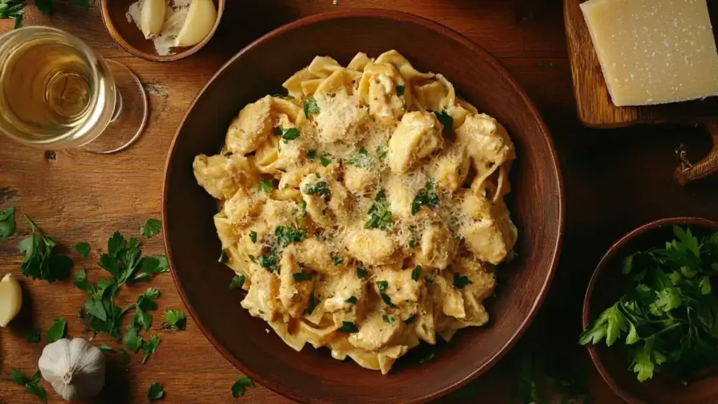 Ingredients for garlic parmesan chicken pasta without cream cheese