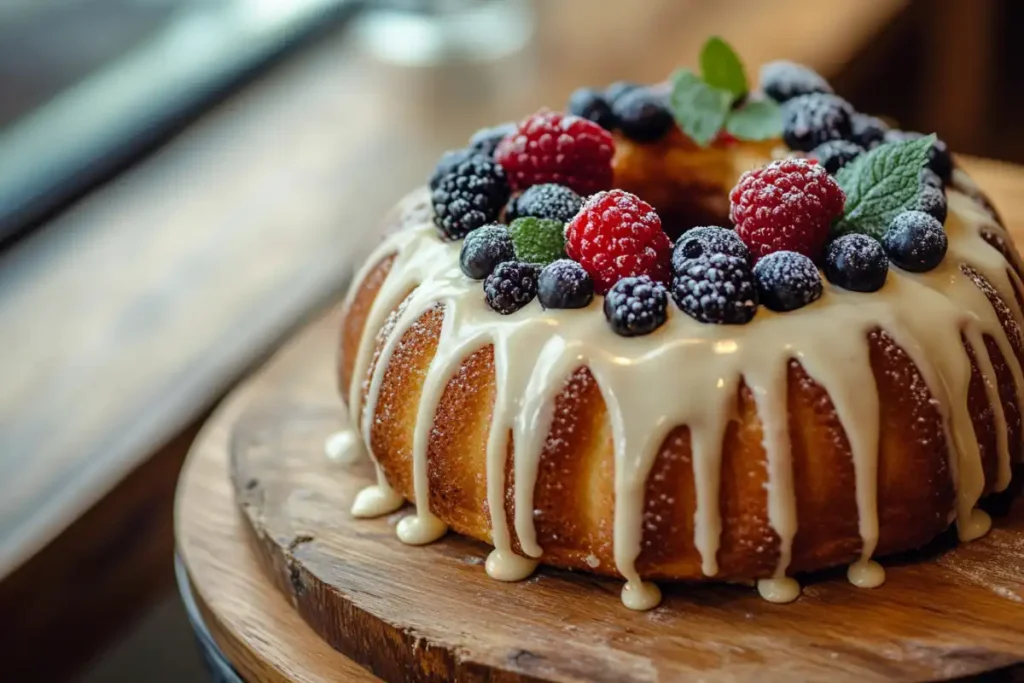 Lemon bundt cake with a glaze and lemon slices