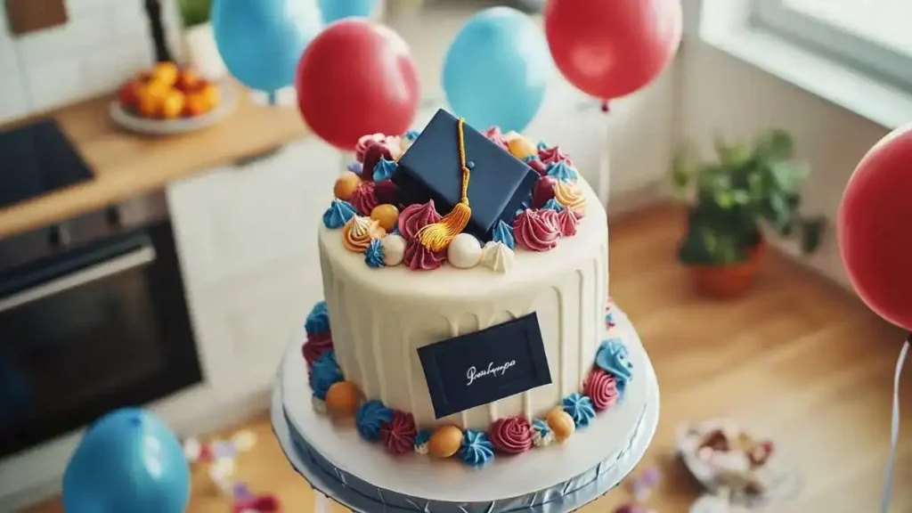 A personalized graduation cake with a student's name and year