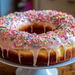 Donuts arranged in a pyramid for a simple donut cake