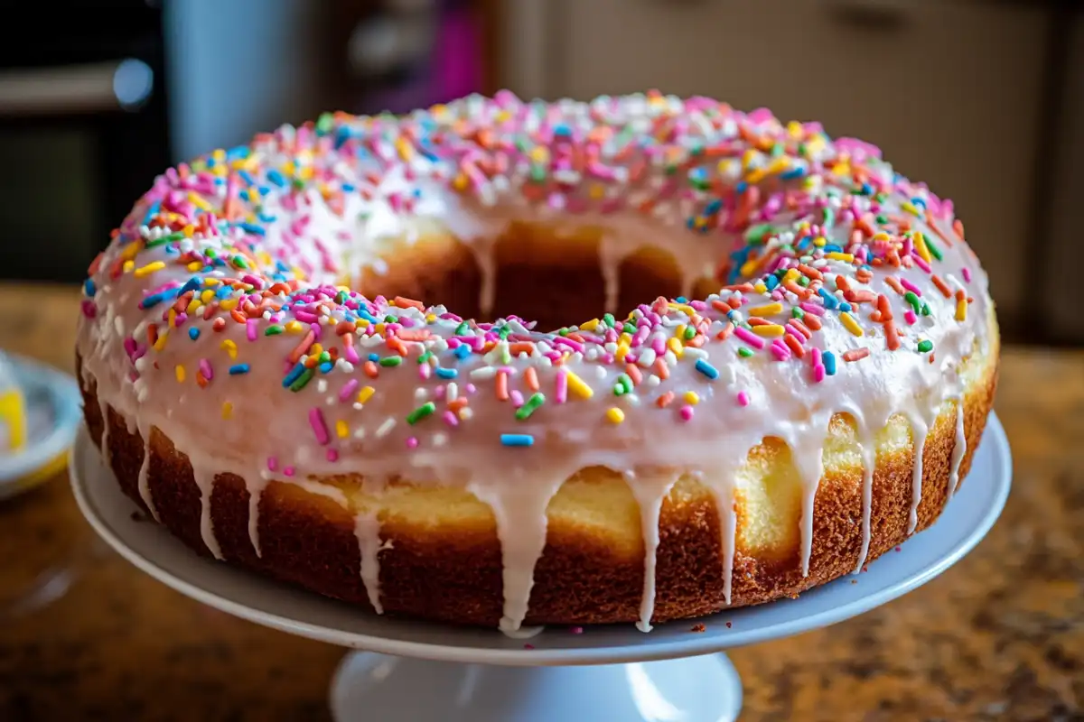 Donuts arranged in a pyramid for a simple donut cake