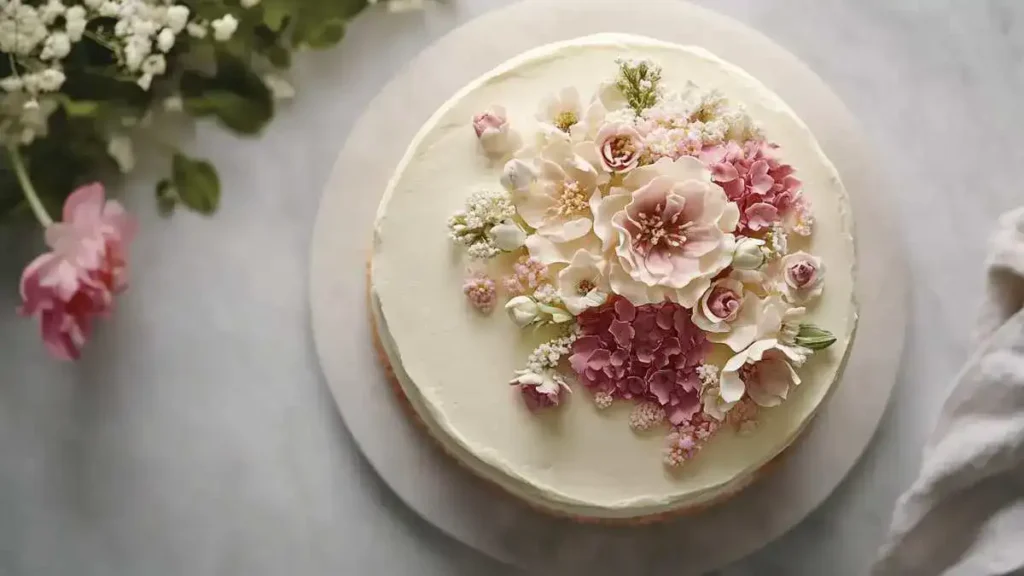 Textured buttercream cake with ombre shades and metallic accents