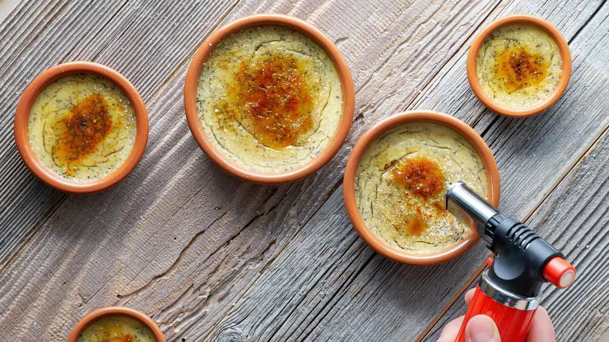 Delicious homemade Crème Brûlée with caramelized sugar topping