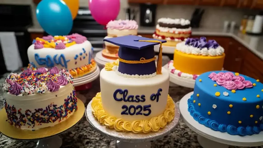 : A beautifully designed two-tier cakes celebrating graduation success.