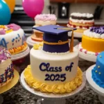 : A beautifully designed two-tier cakes celebrating graduation success.