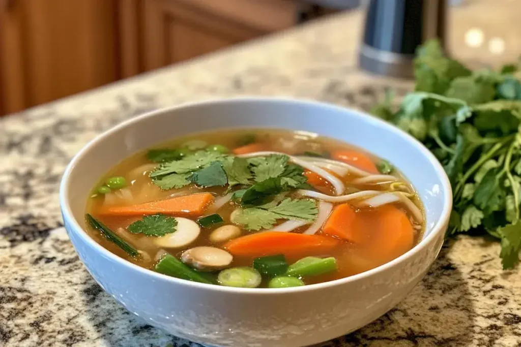 Vegetarian Pho with mushrooms and greens