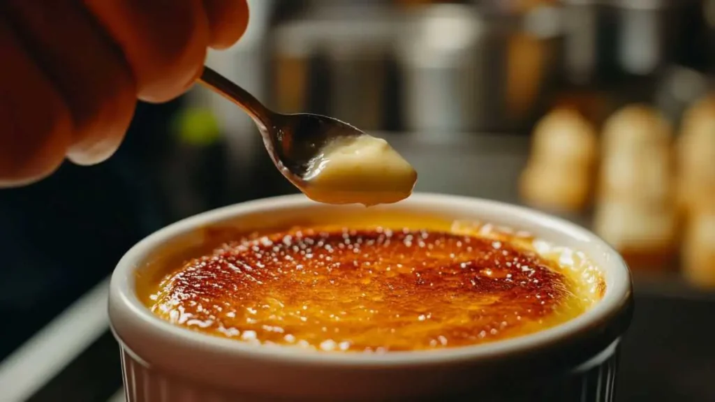 Chef torching creme brulee to caramelize the sugar crust.