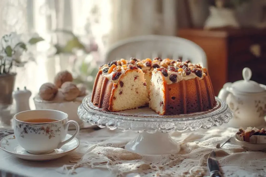 Ingredients for Bishop Cake on a kitchen counter