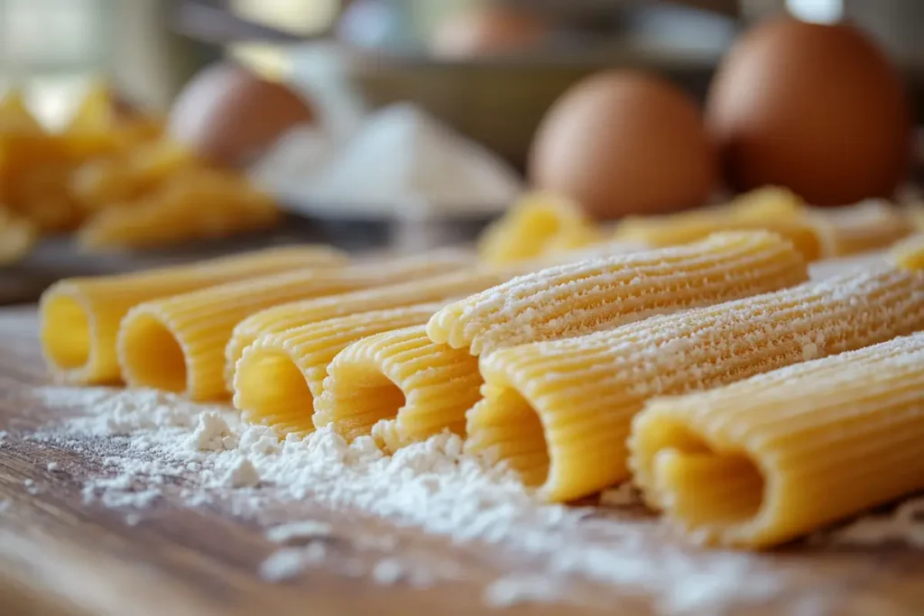 Garganelli pasta served with tomato and basil sauce