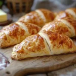 A single Gipfeli on a white plate with butter and jam