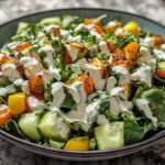 A close-up of Green Goddess Salad with fresh herbs.