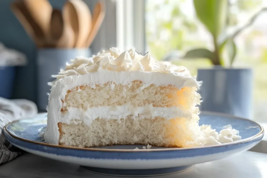 Cloud cake slice with calorie information overlay