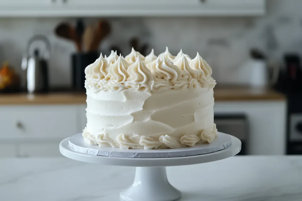 Close-up of fluffy cloud cake texture with swirled frosting