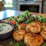 Crispy keto chicken nuggets on a plate.