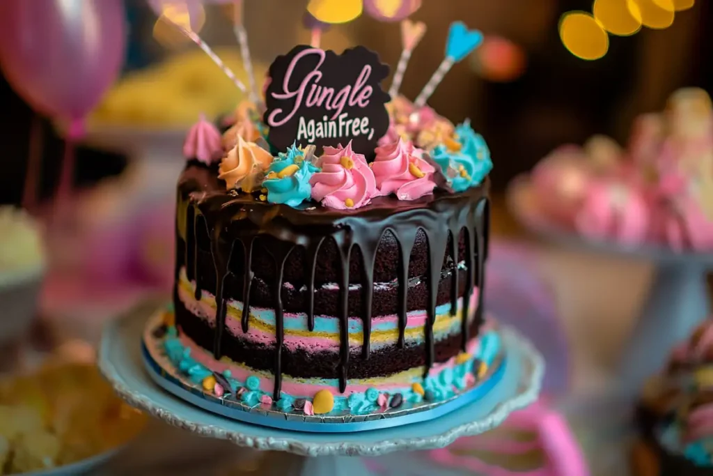 Close-up of a slice of chocolate Divorce Cake with sprinkles