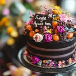 Divorce Cake with “Finally Free” topper on a decorated table