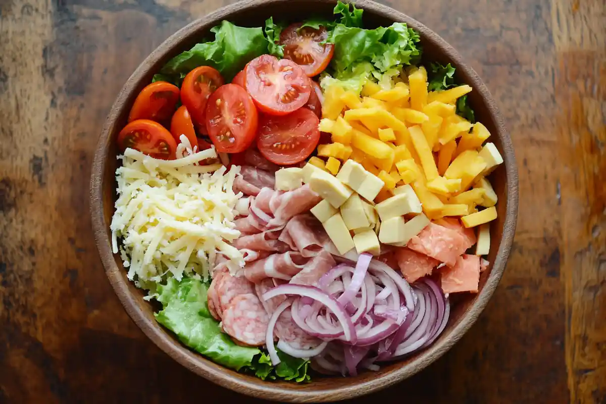 Fresh Grinder Salad with deli meats, lettuce, tomatoes, and creamy dressing