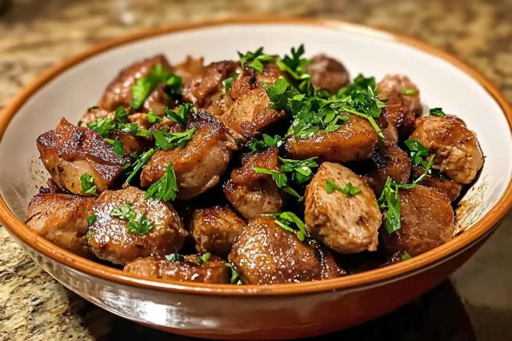 Grilled chicken hearts skewered on wooden sticks