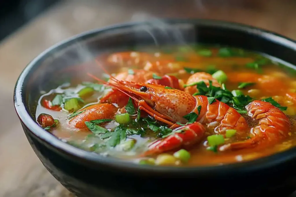 Ingredients for Janga Soup spread out on a wooden table