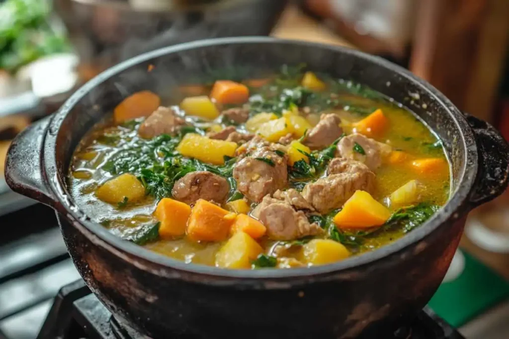 Jamaican chicken soup with dumplings, carrots, and scallions