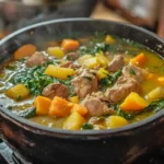 Jamaican chicken soup with dumplings, carrots, and scallions