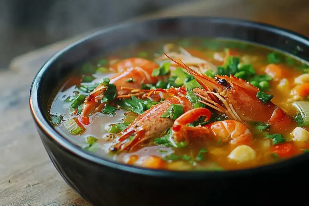 Janga Soup simmering in a pot with rich spices