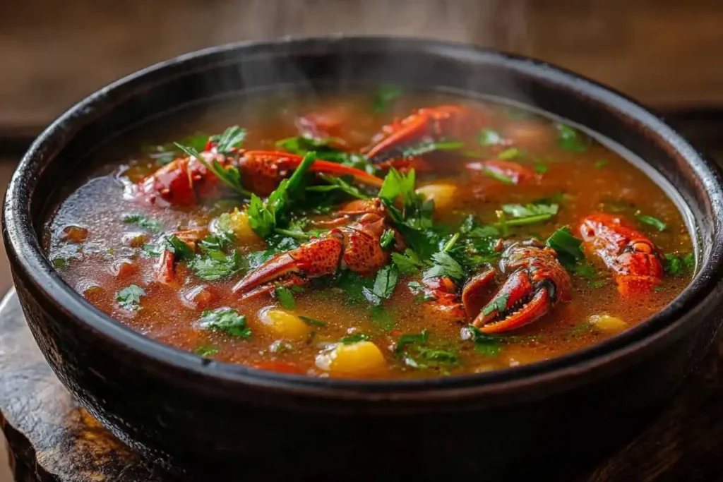 A serving of Janga Soup with a side of bread