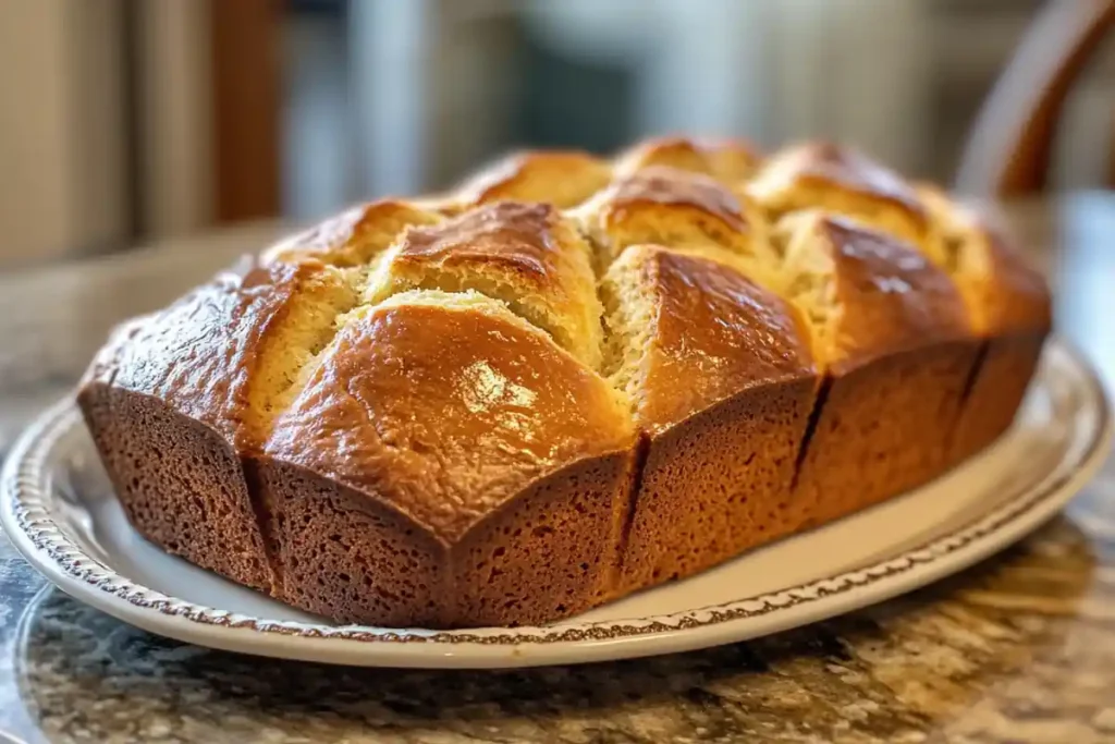 Angular banana bread loaf with sharp geometric edges.