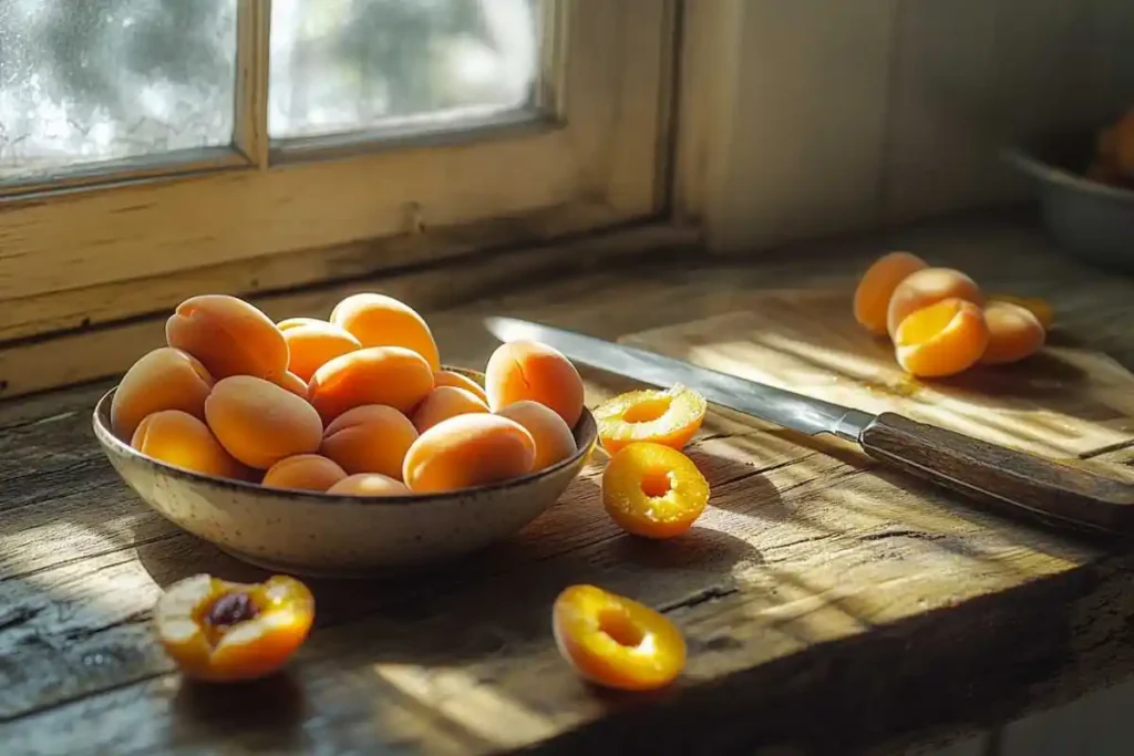 Hands peeling fresh apricots, demonstrating a natural and easy method for preparing the fruit.