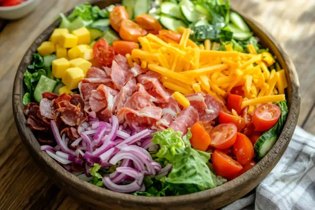 Close-up of chopped ingredients for a Grinder Salad