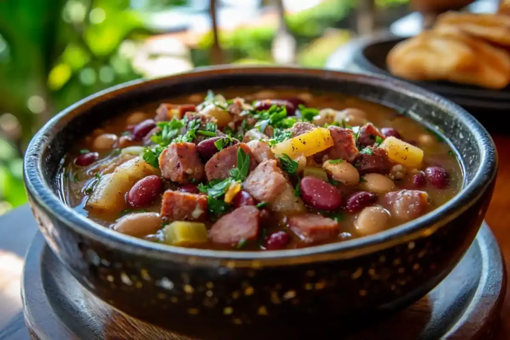 Punahou Portuguese bean soup served with Hawaiian sweet bread.