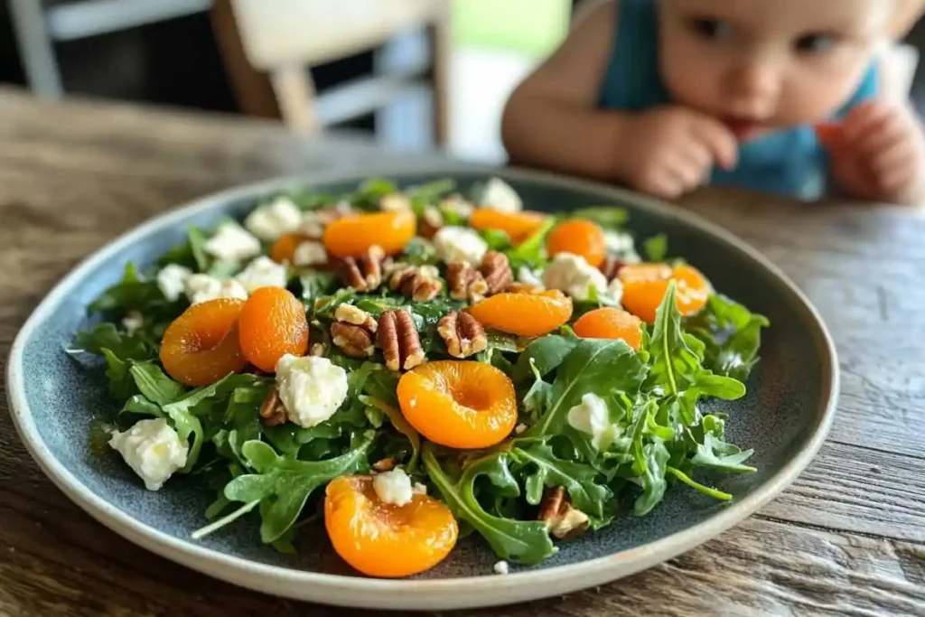 Salad with roasted apricots, walnuts, and spinach