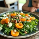 Salad with roasted apricots, walnuts, and spinach