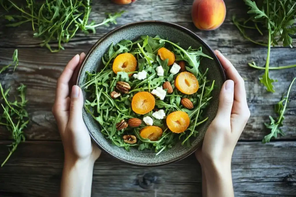 Roasted apricots and arugula salad with goat cheese