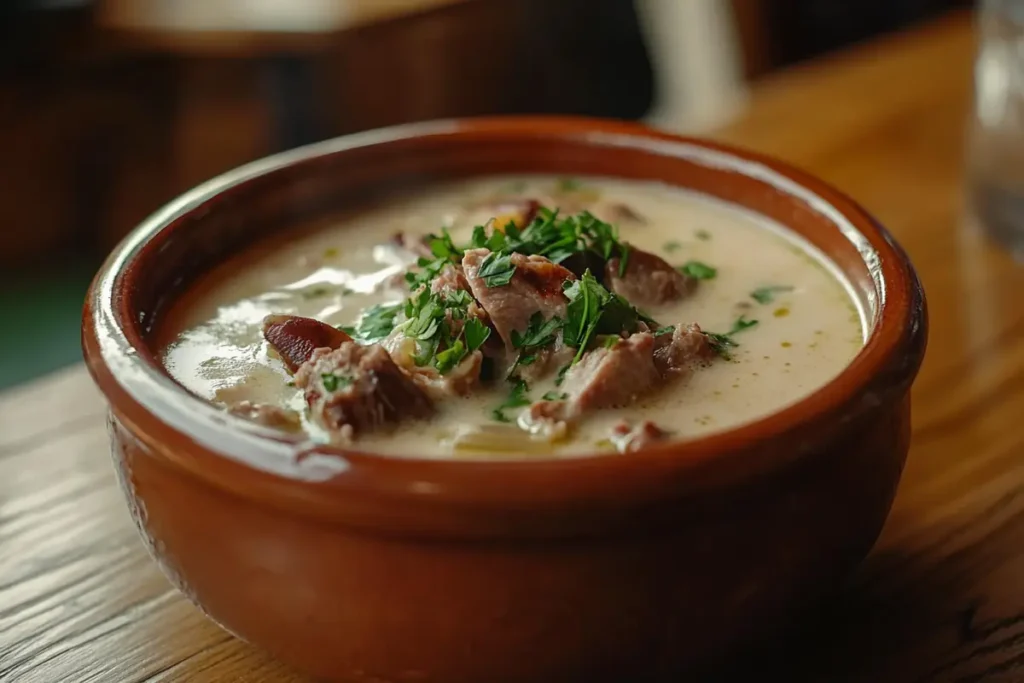 Cream of Bunny Soup being ladled into a bowl