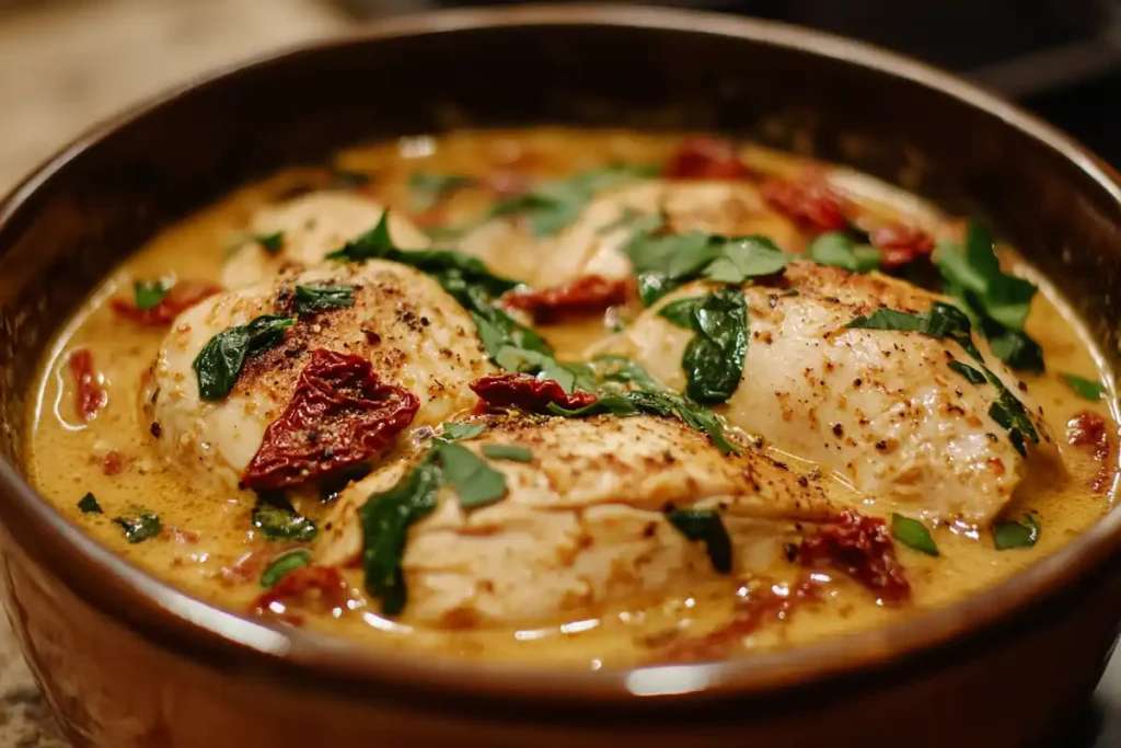 Marry Me Tuscan Chicken Soup served with crusty bread