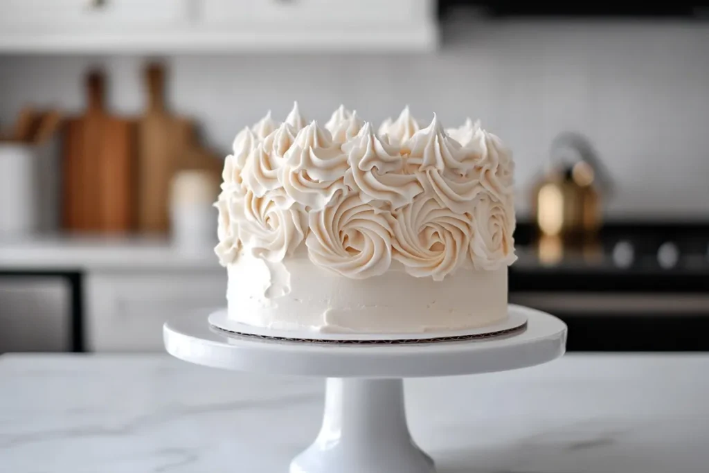 Fluffy cloud-like cake with smooth white frosting