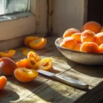 Fresh apricots being peeled by hand, showcasing an easy and natural method for preparing apricots for recipes.