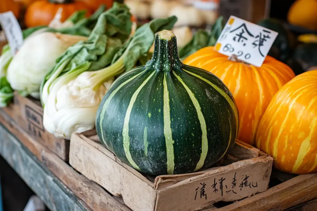 Stir-fried kabocha squash in a wok